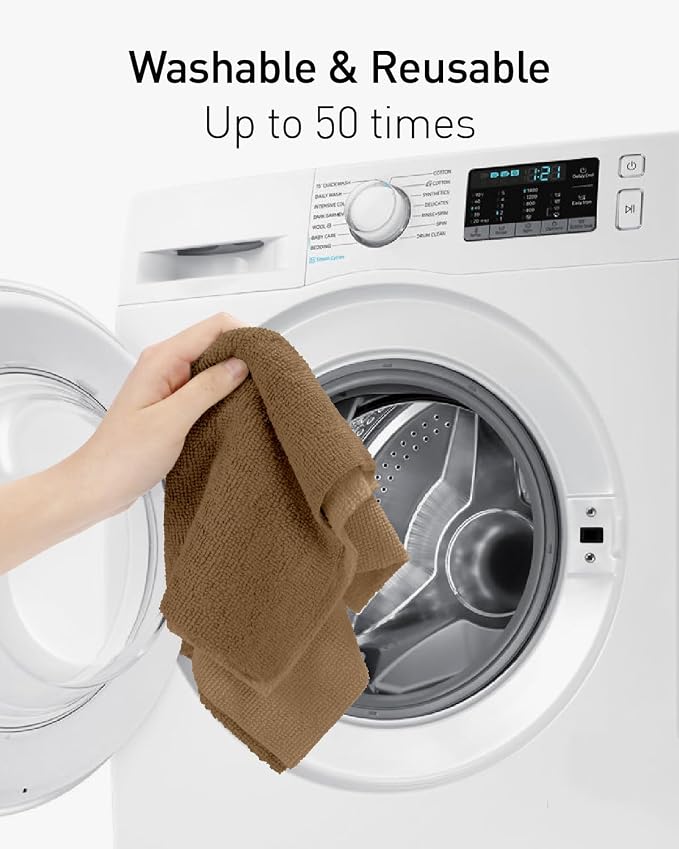 Microfiber Cleaning Cloth Roll- 30 Sheets, 12" x 12" (TAN) | Super Absorbent, Lint-free, Tear-away Microfiber Towel Roll, for All-Purpose Cleaning