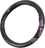 Design Comfort Grip Steering Wheel Cover for Car SUV Van and Truck, 15 inch Standard Size, Pink Butterflies