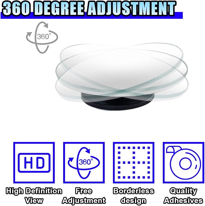 2PCS Blind Spot Car Mirror, HD Glass Rotate Adjustable Car Side Mirror, Round Frameless Wide-angle Blind Spot Mirror, Universal Convex Rear View Mirror for Car, SUV, Truck (Round)