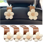 4PCS Car Headrest Hooks, Cute Flower Vehicle Seat Organizer Hooks for Purses and Bags, Portable Automotive Purse Hanger Holder Decoration, Universal for SUV, Sedan, Truck (Beige/Brown)