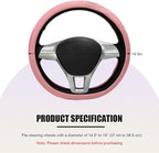 Car Steering Wheel Cover, Leather Breathable Ice Silk Auto Wheel Wrap with Anti-Slip Lining, Scratch-Resistant Elastic Protector Fit for 14.5-15 Inch Steering Wheels (Pink)