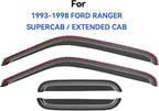 in-Channel Window Visors Rain Guards Shield for 1993-1998 Ford Ranger SuperCab, Window Vent Wind Deflectors Visors Shades for 93-98 Ranger Extended Cab