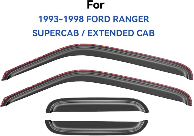 in-Channel Window Visors Rain Guards Shield for 1993-1998 Ford Ranger SuperCab, Window Vent Wind Deflectors Visors Shades for 93-98 Ranger Extended Cab