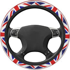 Elastic UK Flag Car Steering Wheel Cover Protector Upgrade Thicken,United Kingdom Union Jack Red,Stretchy Soft Car Accessories Interior Decor for Diverse Cars Truck SUV Men Women Universal 15 Inch