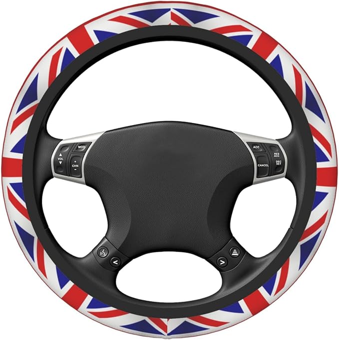 Elastic UK Flag Car Steering Wheel Cover Protector Upgrade Thicken,United Kingdom Union Jack Red,Stretchy Soft Car Accessories Interior Decor for Diverse Cars Truck SUV Men Women Universal 15 Inch