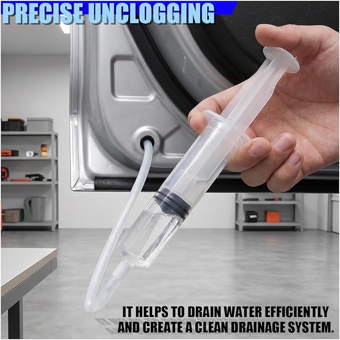 Auto Sunroof Drain Cleaning Tool, 118 Inch Long Flexible Pipe Cleaner with Syringe Hose and Soft Drain Brush, Car Tube Dredging Brush for Drains Holes, Sewers, Windshields (White)