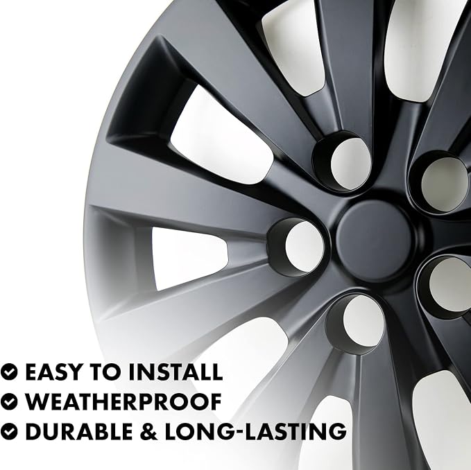 16-Inch Hub Caps Replacement for 2013-2018 Nissan Sentra, Replacement Wheel Covers (Set of 4, Matte Black)