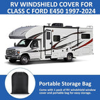 RV Windshield Cover for Class C Fo-rd 1997-2025 Motorhome, RV Windshield Window Snow Cover for Ice and Snow Front Window Sunshade Cover Block UV Ray, RV Accessories with Mirror Cutouts Silver