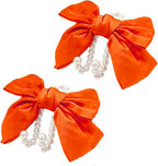 2 PCS Bow Pearl Car Seat Headrest Hook – Cute Purse Hook for Car, Girly Interior Decoration Accessories Hook Hanger, Seatback Holder for Purses & Bags, Elegant Car Organizer (Orange)