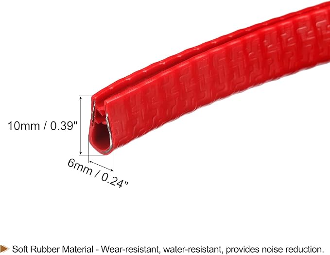 U Channel Edge Trim, 19.7ft Length Rubber Guard Seal Strip Edge Protector Fit for 1-2.5mm Edge, (15/64" W x 25/64" H) Red