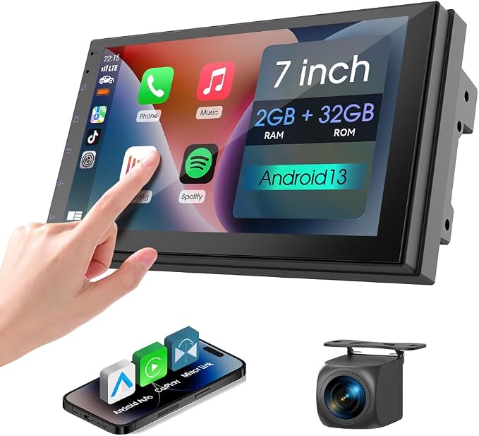 7 inch Car Stereo Double Din with Wireless Carplay&Android Auto,Bluetooth,Channel RCA,Backup Camera,SWC,FM/AM|Apple Carplay Radio Screen for Car Audio Receivers|HD Touchscreen car Audio