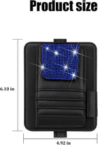 Bling Car Sun Visor Organizer, Multi Pocket Crystal Rhinestone Vehicle Sunshade Card Sleeve Storage Pouch with Pen Sunglass Holder, Auto Interior Visor Organizer Pouch, Universal Fit (Blue)