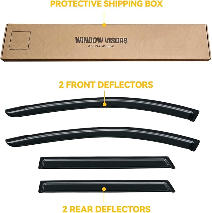 Window Visor for 2009-2013 Toyota Matrix & 2009-2010 Pontiac Vibe, Out-Channel Rain Guards Shields Vent Deflector Shade Wind Dark Smoke, Tape-On Outside-Mount, 4PCS