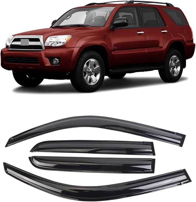 Durable Window Deflector for 2003-2009 Toyota 4 Runner, Original Tape-on Window Visors, Vent Deflector, rain Guards for Cars, Dark Smoke, 4 PCS WV94924