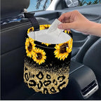 Portable Reusable Waterproof Car Trash Bin, Multipurpose Vehicle Organizer, Road Trip Essentials (Sunflower)