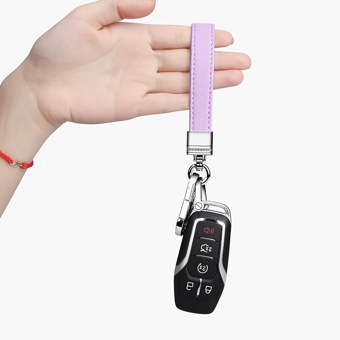 Genuine Leather Car Keychain,Universal Heavy Duty Metal Key Chain Accessories,Car Fob Key Keychain Holder with 360 Degree Rotatable Snap Swivel and Anti-Lost D-Ring for Men Women(Lavender Purple)
