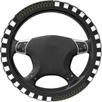Black White Checkered Steering Wheel Cover Racing Flag Steering Wheel Protector Neoprene 15Inch Car Accessories 2 Pcs Car Coasters for Women Men
