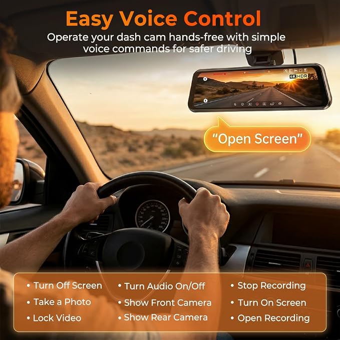 12" Mirror Dash Cam, 4K UHD Front and 2.5K Rear View Dash Camera for Car, with ADAS BSD LCA Smart Mode, GPS, G-Sensor, Loop Recording, Parking Monitor, Voice Control, 5.8GHz WiFi