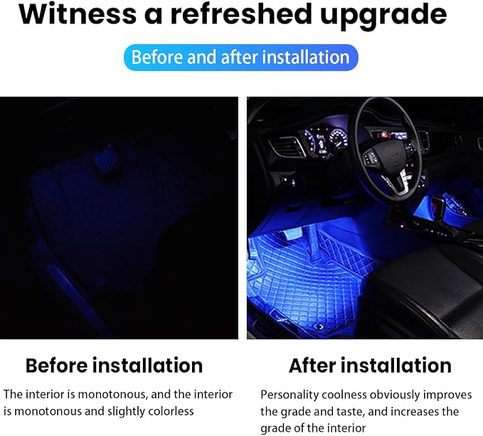 Car Interior LED Lights, Automotive Ambient Neon Light Kit with USB Port, Car Accessories, Gifts for Men and Women, 4 in 1 Decoration Lights for Car, Garden, Home, Party（Blue）