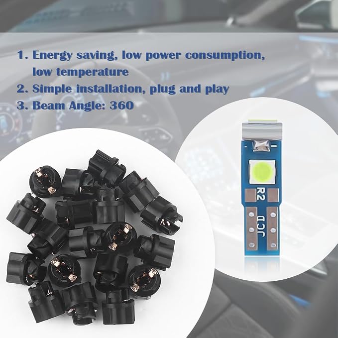 20PCS Car LED Dash Lights - Super Bright Instrument Cluster Light Bulbs with T5 37 74 LED Bulbs & Twist Lock Socket - Universal 12V L-ED Lights for Car Interior Accessories (Ice Blue)