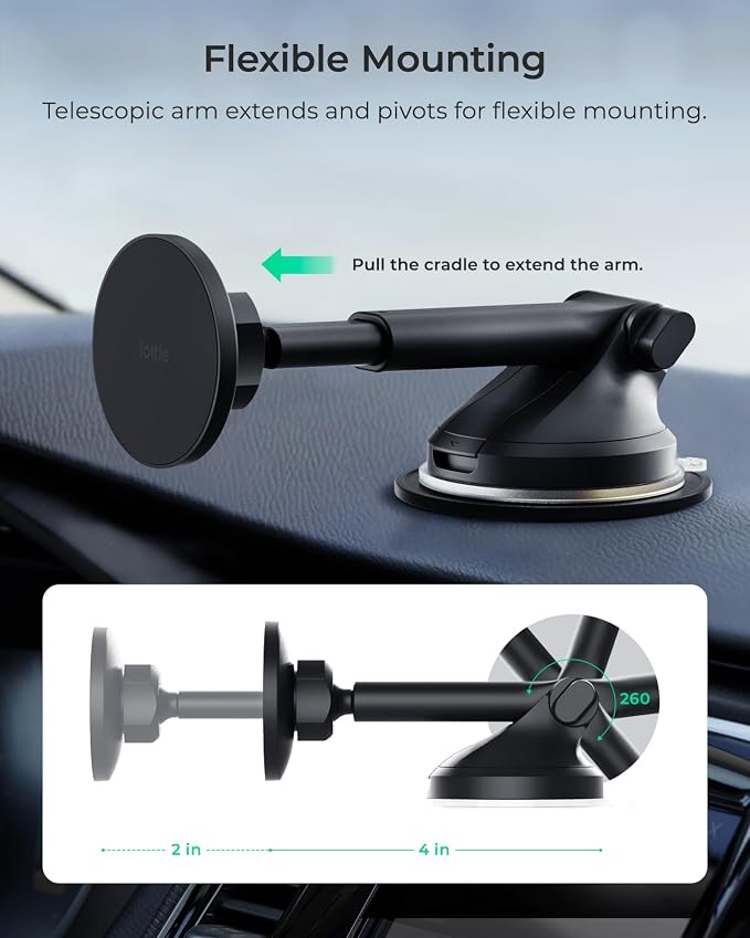 iTap 3 Magnetic Dash & Windshield Car Mount, Phone Holder with Suction Cup, Includes Magnetic Ring Adapter, Compatible with iPhone 12-17, Samsung Galaxy, Google Pixel, and MagSafe Phones