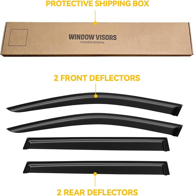 Rain Guards for 2014-2023 Jeep Cherokee, Out-Channel Window Visor Shields Vent Deflector Shade Wind Dark Smoke Jeep Cherokee KL Latitude Altitude Limited Trailhawk, Tape-On Outside-Mount, 4PCS