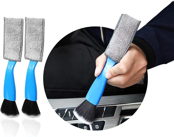 2 PCS Double Head Brush for Car Clean, Soft Auto Interior Duster Detailing Brushes, Universal Vehicle Dashboard Screen, Air Vents, Computer etc Cleaning Tool Accessories (Blue)