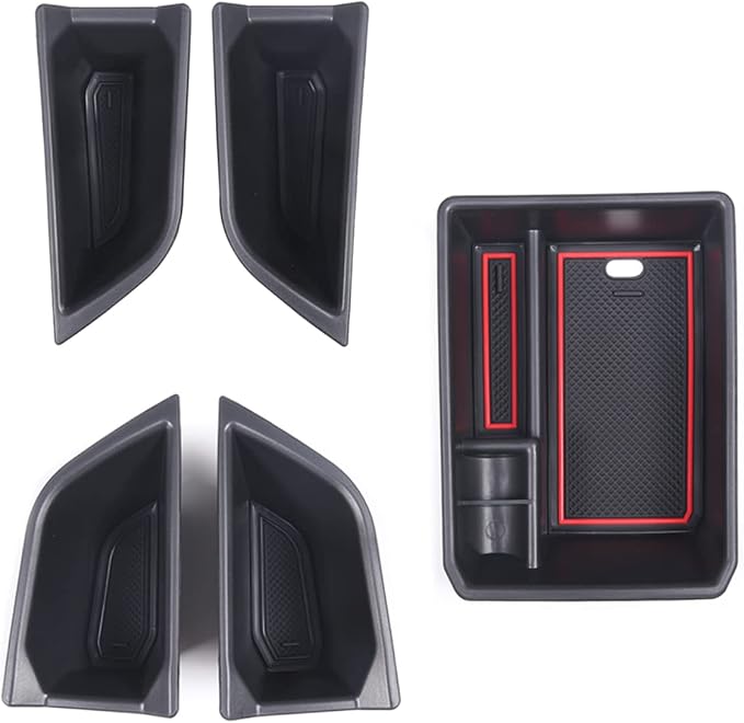 Car Center Console Organizer Tray Compatible with Audi Q4 E-Tron 2022 2023 2024 2025, ABS Front Rear Side Door Grab Handle Storage Box & Armrest Storage Tray With Anti-slip Mat Insert Accessories
