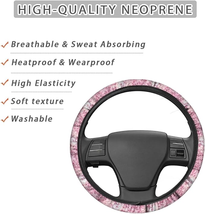 Floral Axolotl Cherry Flower Pink Pattern Steering Wheel Cover Wear-Resistant Car Wheel Protector Auto Wheel Cover Automotive Accessories Universal Fit Van Car SUV Truck