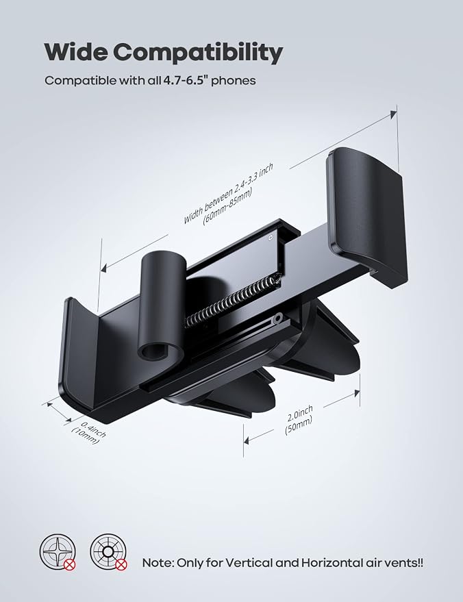 Car Vent Phone Mount - Air Vent Clip Holder, Universal Stand Hands Free Cradle Compatible with Cell Phone 16 15 14 13 12 Mini 11 Pro Xs Max Xr X 8 7 6 6s Plus SE Smartphones Black
