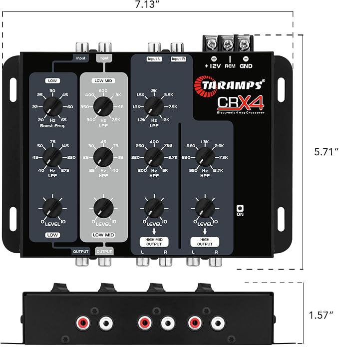 Crx4 Electronic 4 Way Crossover Rca Channels 8 Volts Rms Car Audio Processor Stereo Equalizer Great for Low/High with Bass Boost, Compact Size