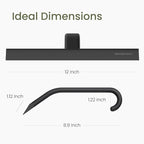 JustHang Shower Squeegee for Glass Doors, All-One-Piece Wider 12" Silicone Squeegee with Built-in Hook for Window, Mirror, Tile Wall, Car, Streak-Free Bathroom Cleaner Tool, 12-Inch Black