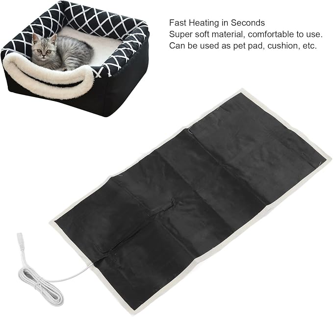 Electric Heating Pad, 60x30cm Electric Heat Cushion with 5521 Female Connector, DC 12V 30W Seat Heating for Home Sleeping Back Neck Shoulder Polyester, Cotton