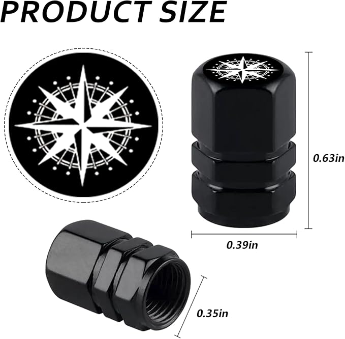 4Pack Compass Tire Valve Caps Universal Tire Air Cap Valves Stem Covers | Aluminum Alloy Rust-Proof Valve Stem Caps, for Auto SUV Truck Motorcycle Bicycle, Compass Gifts for Women Men Drivers