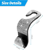 Zpana 4PCS Bling Car Seat Headrest Hooks, Vehicle Back Seat Purse Handbag Hanging Holder with Crystal Rhinestone, Diamond Storage Organizer Hook, Universal Automotive Accessories (Black/White)