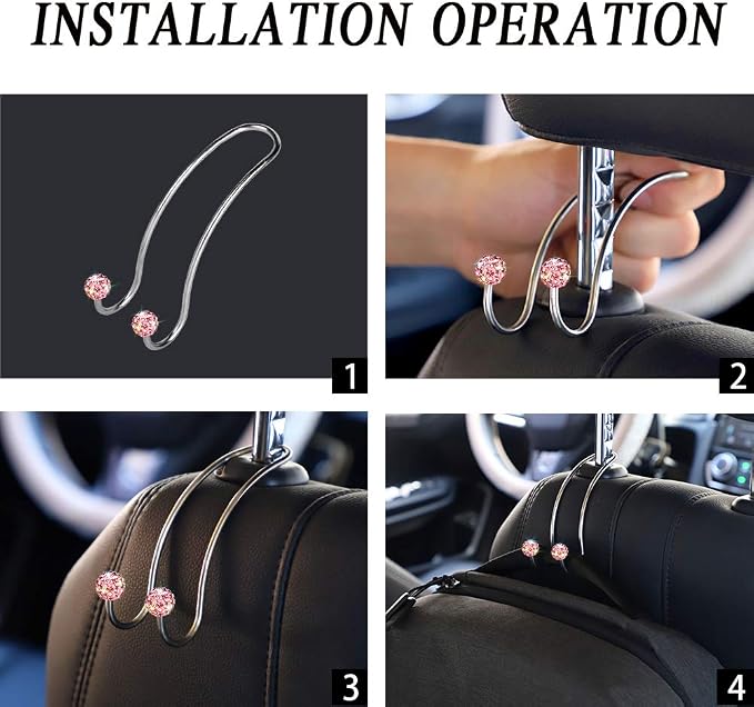Auto Hooks Bling Car Hangers Organizer Seat Headrest Hooks Strong and Durable Backseat Hanger Storage Universal for SUV Truck Vehicle 2 Pack (Pink)