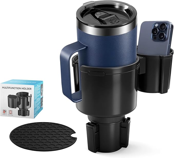 Car Cup Holder Expander W/Offset Adapter, 2-in-1 Cup Holder Extender for Large Bottles up to 4.3", Adjustable Base Fits Stanley, Hydro Flask, Yeti, Universal Car Cup Holder for Most Vehicles