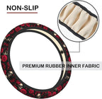 Red Rose Skull Steering Wheel Cover, Non-Slip Breathable Neoprene Steering Wheel Covers, Car Accessories Universal 15 Inch Fit Auto, Suvs, Truck