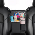 Car Organizer Storage Between Seats, Premium Leather Car Mesh Organizer with Waterproof Cup Holder, Car Hanging Storage Bag Pocket Between Seats