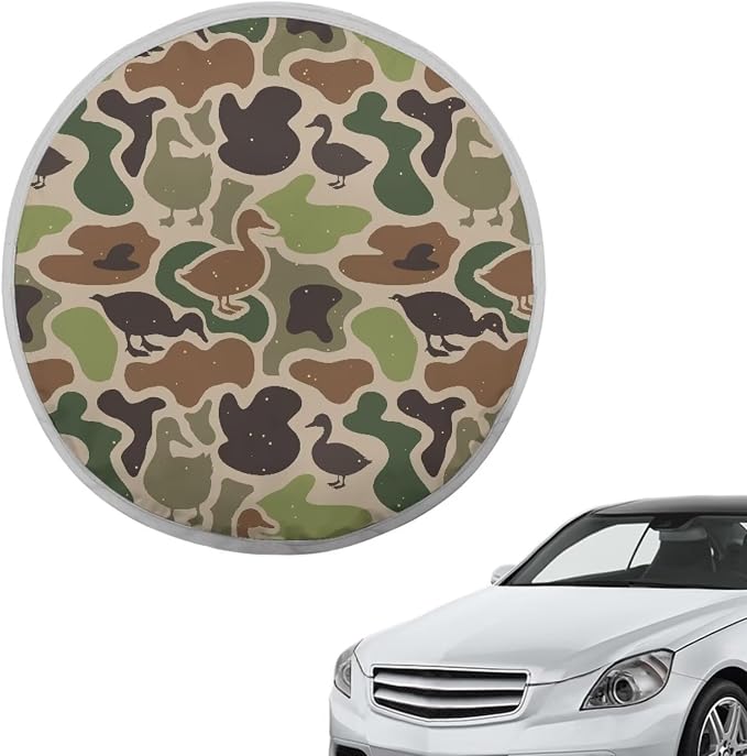 Duck Camo Steering Wheel Sun Shade Cover,Steering Wheel Sun Block Anti-Heat Aluminum Foil Steering Wheel Cover Steering Wheel Sun Heat Shield for SUV Truck Van