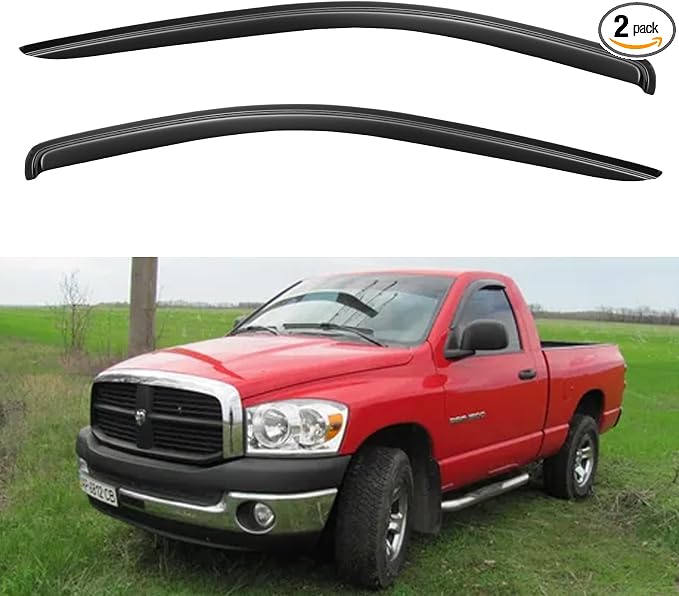 Window Visors Rain Guards for 2002-2008 Dodge Ram 1500 & 2003-2009 Ram 2500 3500 Regular/Standard/Single Cab, 2-Door Out-Channel Window Vent Wind Deflectors Visors Shades