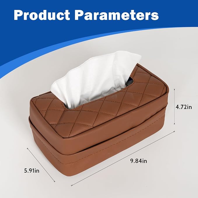 Car Tissue Holder - Standard Pu Leather Napkin Holder for Backseat, Extra Large Organization Fits 120-230 Tissues Per Box, 9.84'' X 4.72'' X 5.91'', Matte Brown