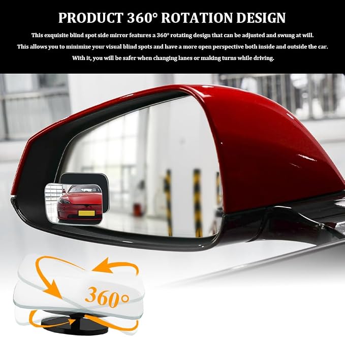 2PCS Blind Spot Convex Car Mirror, Side Mirror Blindspot, Rear View Mirrors with Wide Angle Adjustable Stick, Universal Car Blindspot Mirrors Exterior Accessories for Cars (Rectangle, 2PCS)