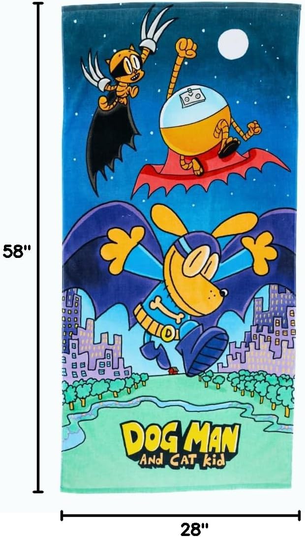 Dog Man Supa Cop & Petey Book Kids Super Soft Cotton Bath/Pool/Beach Towel, 58 in x 28 in, (Offically Licensed Product) By