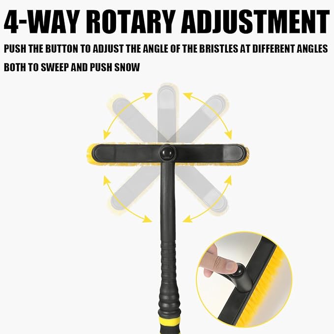 27'' Car 2-in-1 Snow Brush Ice Scraper, Extendable&Detachable Snow Removal Tool for Windshield, Auto Comfortable Foam Grip&180° Pivoting Brush Head for Cars Trucks SUVs Window (Yellow/Black)
