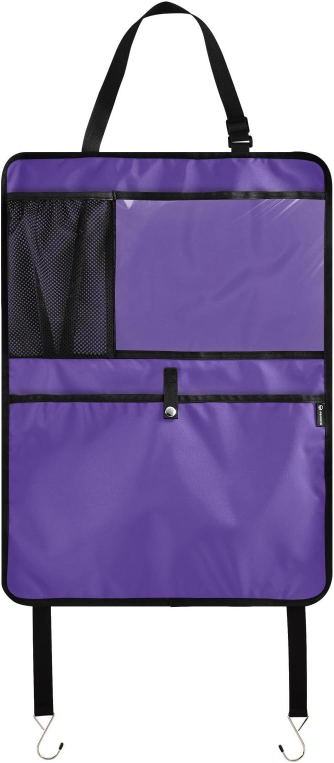 Dark Purple Car Seat Organizer for Kids Backseat Kick Mat with Adjustable Strap Back of Seat Protector for SUV Car Vehicle 2 Pcs