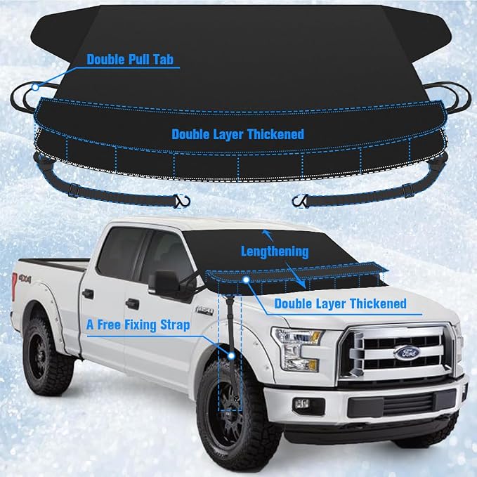 Extra Large Windshield Cover for Ice and Snow, Upgraded Thicken Oxford Car Windshield Cover Best for Ice, Frost & Snow Removal Windshield Snow Cover for All Weather (71x47 Inches)