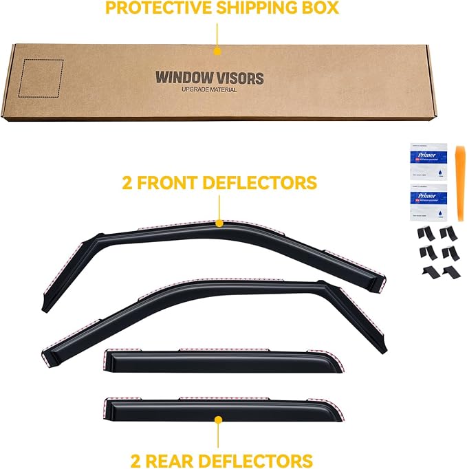 in-Channel Rain Guards for 2017-2026 F250 F350 F450 F550 Super Duty Crew Cab, Window Visor Shields Vent Deflector Shade Wind Dark Smoke 2018 2019 2020 2021, Tape-On Inside-Mount, 4PCS
