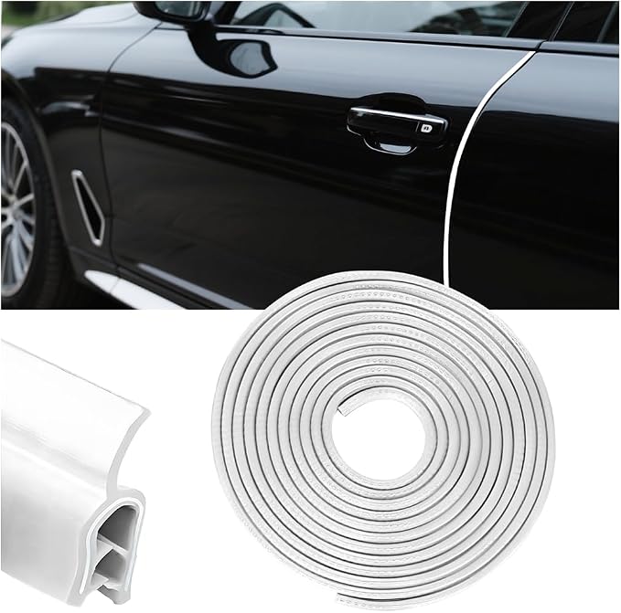 Car Door Protector Edge Guards, 33Ft Anti Collision U Shaped Automobile Door Seal Protector, No Glue Vehicle Exterior Edge Trim Protective Strip Accessories, Universal Fit (White)