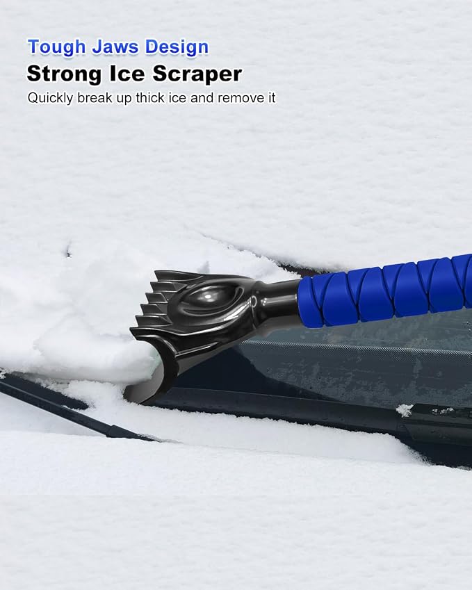 33 Inch Snow Brush and Ice Scraper for Car Windshield, Extendable Snow Scraper and Brush with Foam Grip for Truck SUV Vehicle Window - Blue